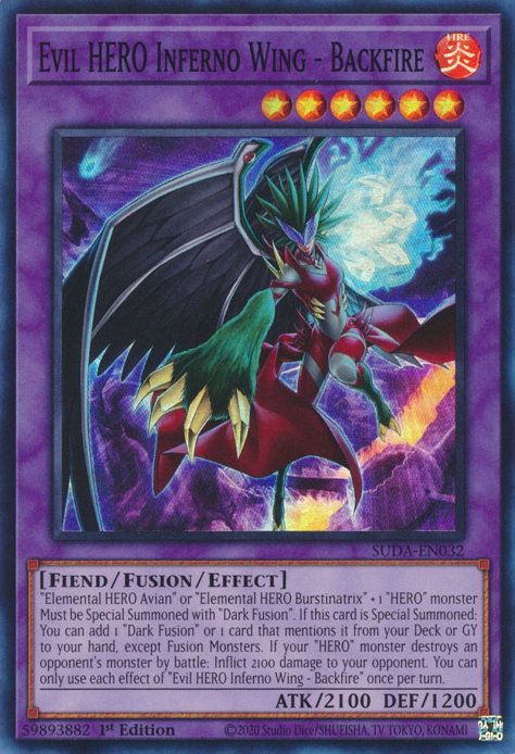 Evil HERO Inferno Wing - Backfire (SUDA-EN032) - Super Rare